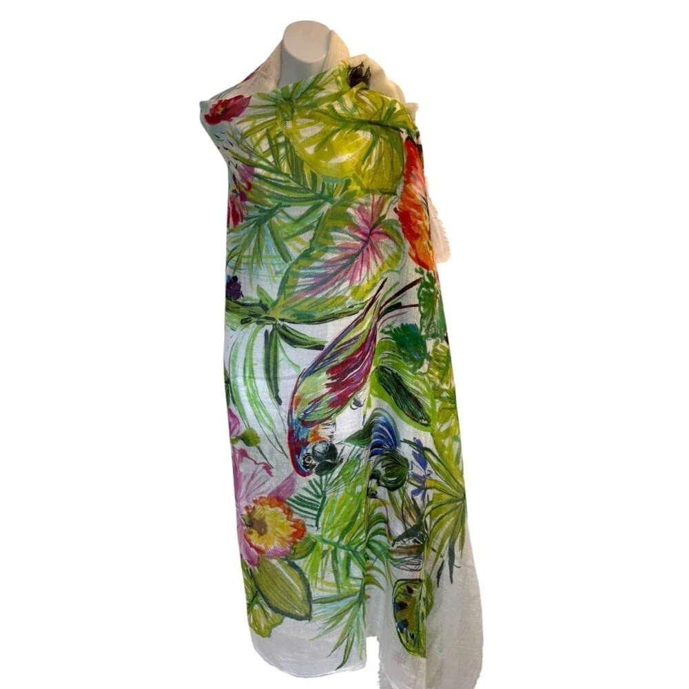 Franco Ferrari Italy Linen & Silk Stole Scarf Wrap Shawl Floral 50